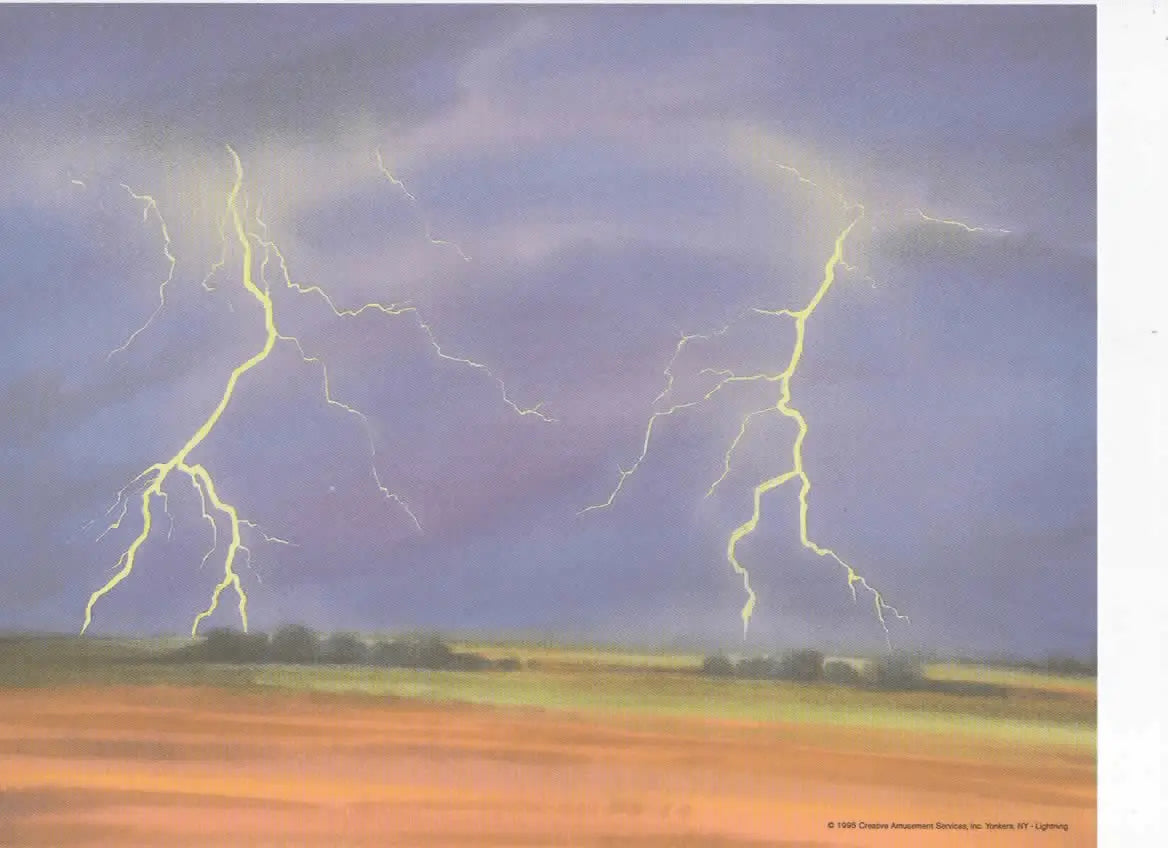 Lightning Storm Painting: Dramatic Landscape with Electrical Storm. Artistic Weather Illustration.