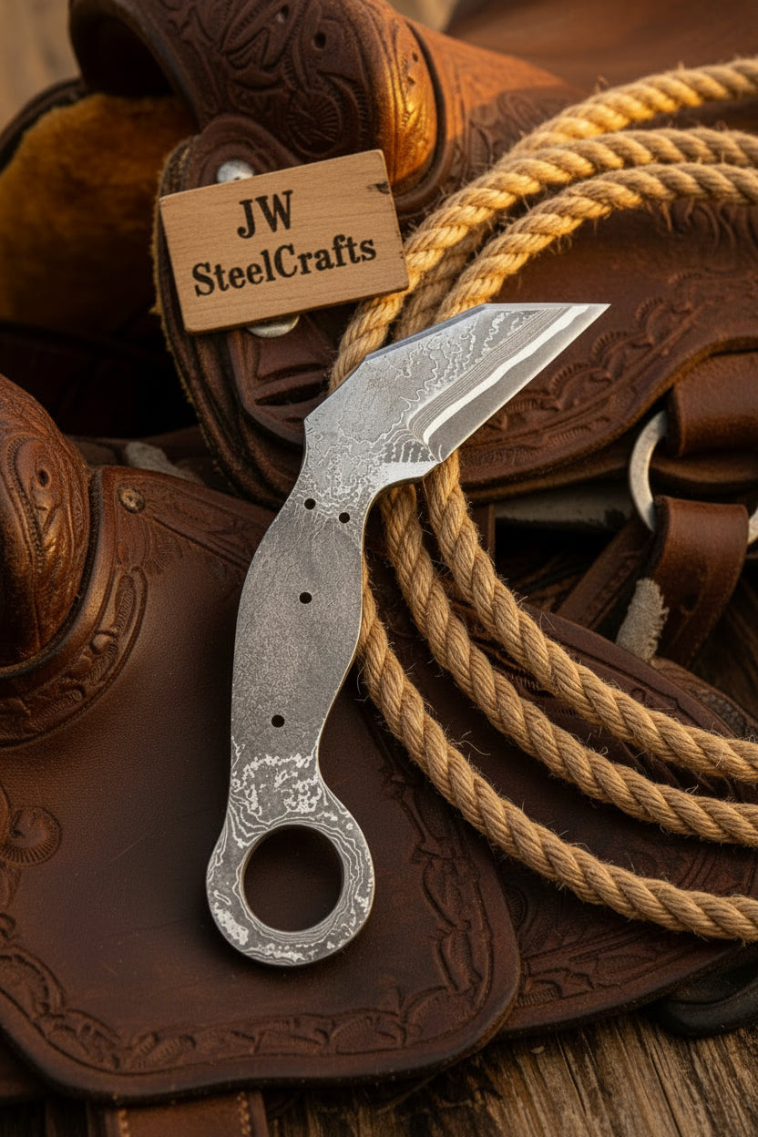Rustler’s Ring Damascus Karambit Knife by JW SteelCrafts