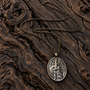 Death to Self Skull & Dagger - Bronze Christian necklace by Forged By Fire - additional view 3