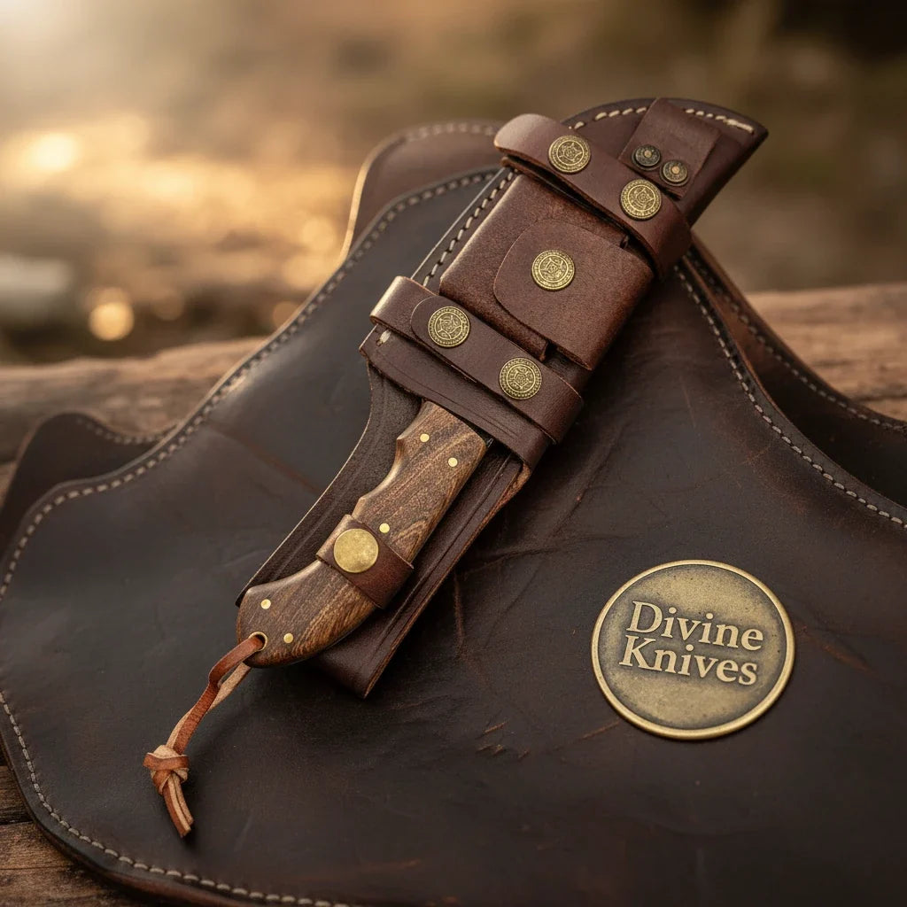 Rosewood Hammer Forged Gut Hook Tracker with Heavy Textured Blade by Divine Knives — view 2 of 2