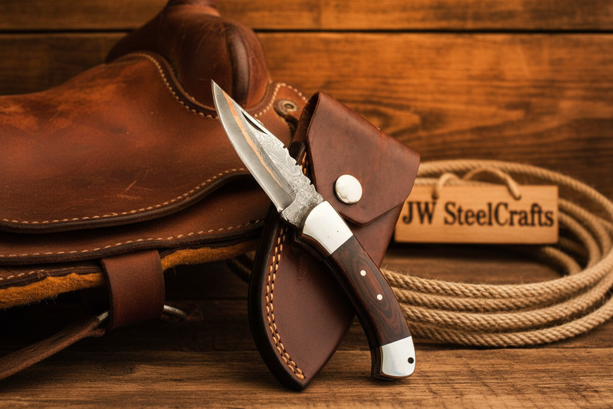 Saddle Ridge Damascus Folding Hunter by JW SteelCrafts, alternate view 5