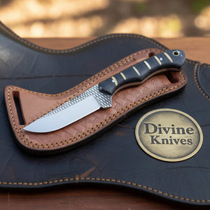 Black Infused Resin Rasp Cowboy Knife with Marbled Black Handle