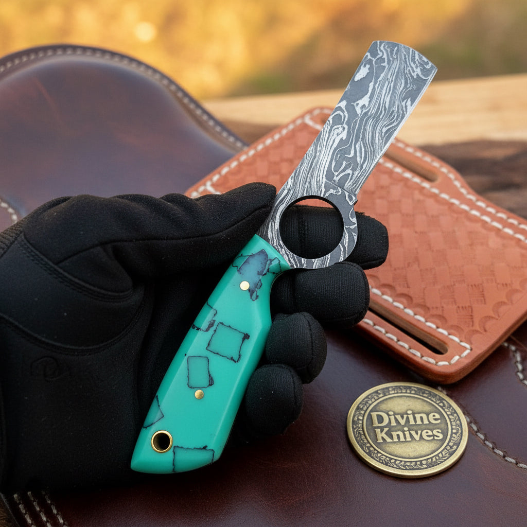 Turquoise Ring Bull Cutter & Skinner Set by Divine Knives