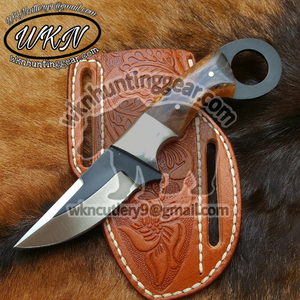 Brown Wood Ring Handle Skinner with Forged by Divine Knives