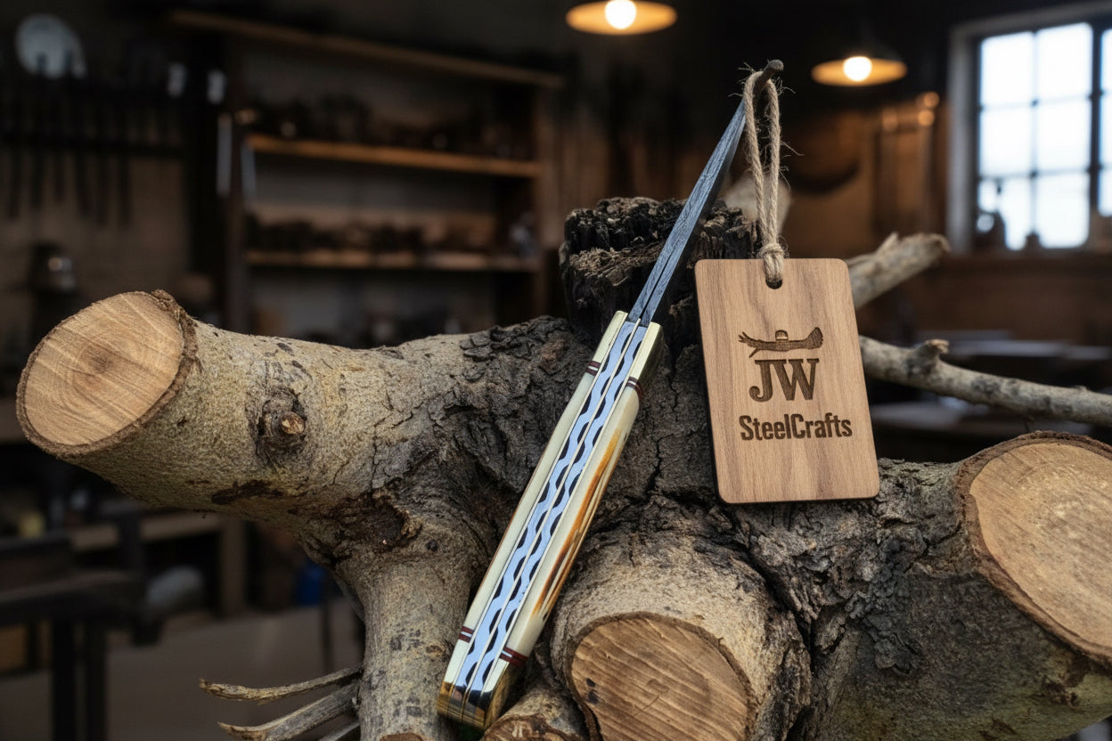 Timberline Folding Trapper Knife 8" Handmade Bone Handle Slipjoint EDC Pocket Knife detail view by JW SteelCrafts