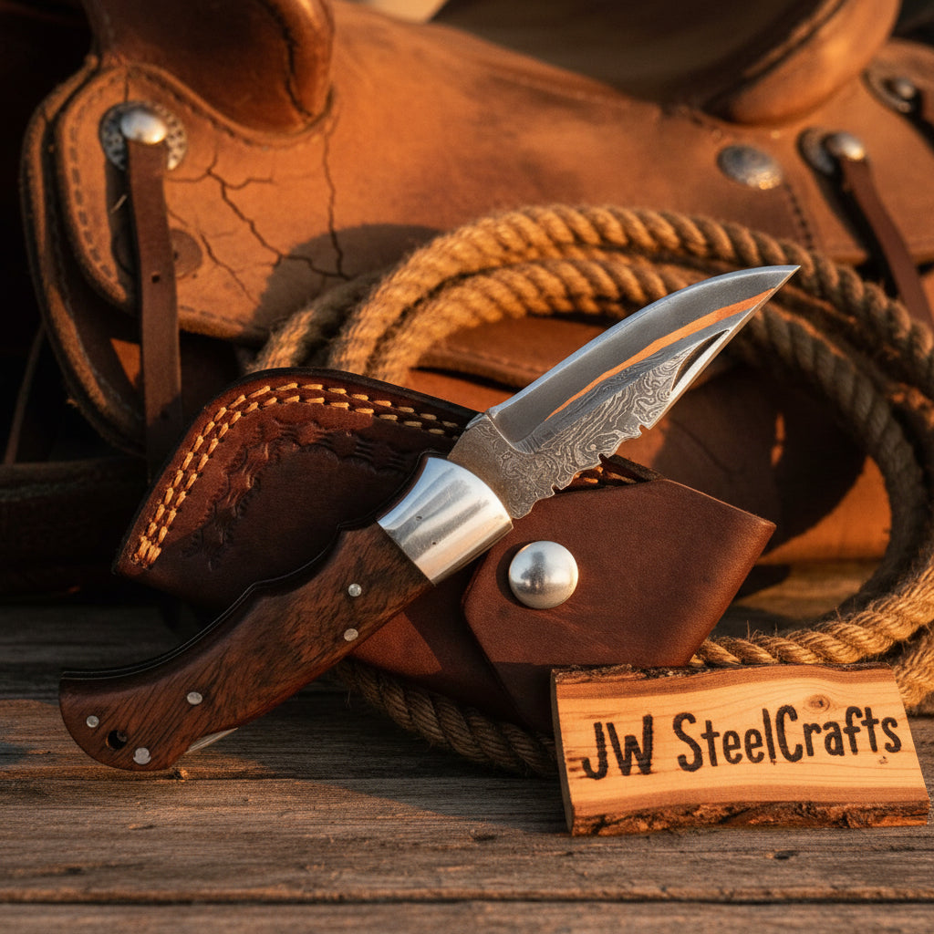 Saddle Ridge Damascus Folding Hunter by JW SteelCrafts, alternate view 4