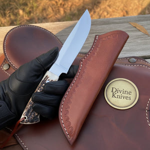 Stag Horn Drop Point Hunting Knife with by Divine Knives