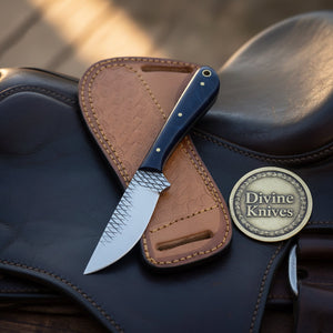 Blue Swirl Resin Rasp Cowboy Knife with product detail, view 4