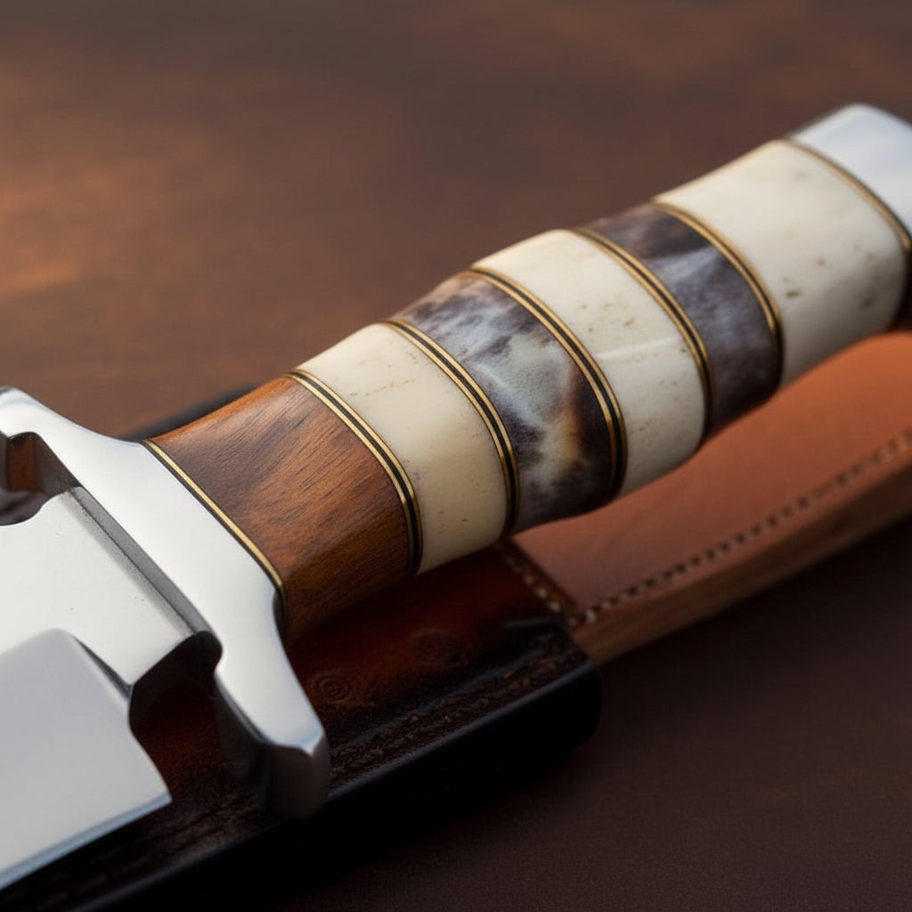 Bone Stacked Blood Groove Clip Point Bowie with Polished Blade