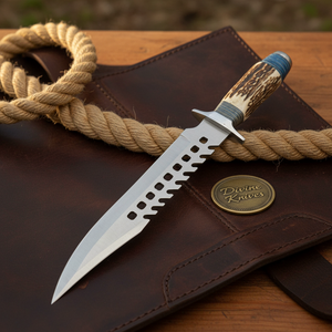Sawback Survival Knife with Stag Antler Handle and Mirror Polished Spear Point Blade