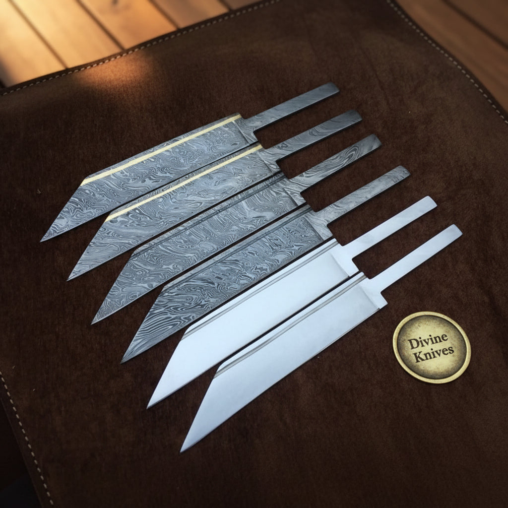 6-Piece Damascus & Carbon Steel Seax Blade Blank Set by Divine Knives — view 1 of 4