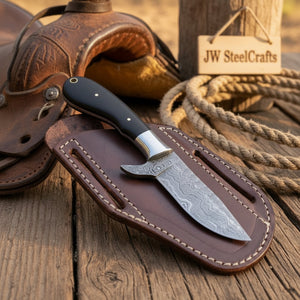 Onyx Range Skinner Knife Damascus Black Micarta handle by JW SteelCrafts — view 1 of 2
