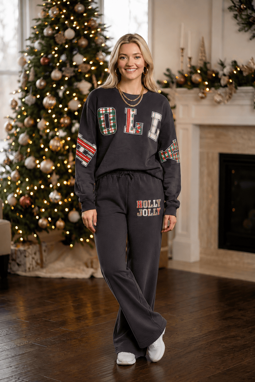 Holly Jolly Patch Charcoal Sweatpants by Southern Bliss Company – view 2