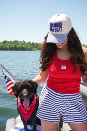 Somewhere On A Boat - Navy Stripe Trucker Hat