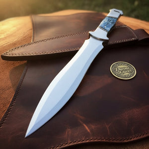 Blue Resin Greek Xiphos Dagger with Leaf-Shaped Double-Edged Blade