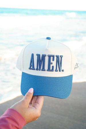 AMEN. - Slate Blue Vintage Trucker Hat by KenzKustomz, Southern lifestyle apparel detail photo 2