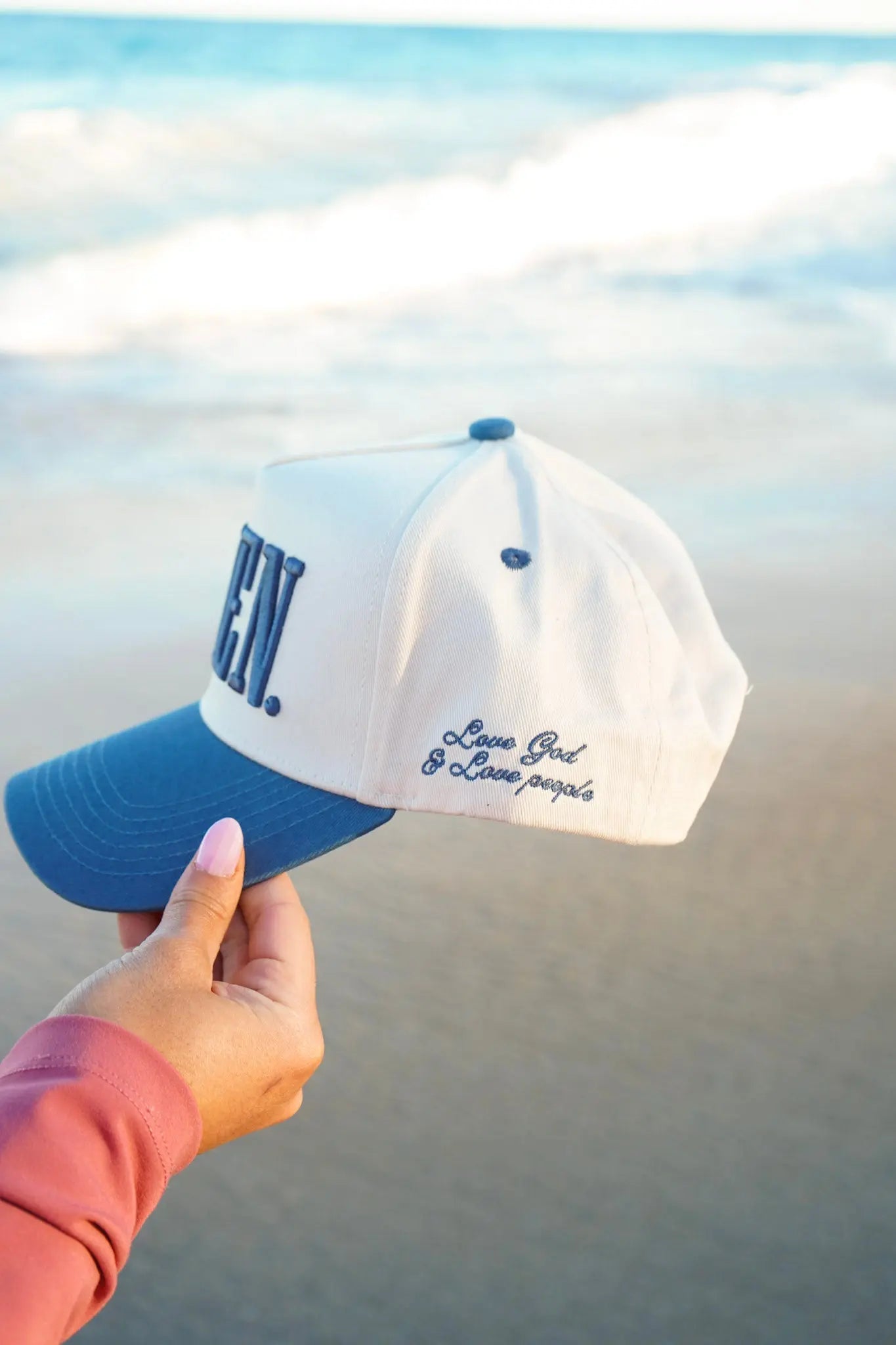 AMEN. - Slate Blue Vintage Trucker Hat by KenzKustomz, Southern lifestyle apparel detail photo 3