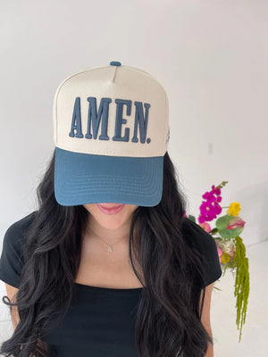 AMEN. - Slate Blue Vintage Trucker Hat by KenzKustomz, Southern lifestyle apparel detail photo 5