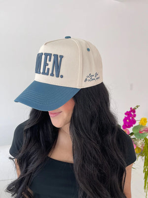 AMEN. - Slate Blue Vintage Trucker Hat by KenzKustomz, Southern lifestyle apparel detail photo 10