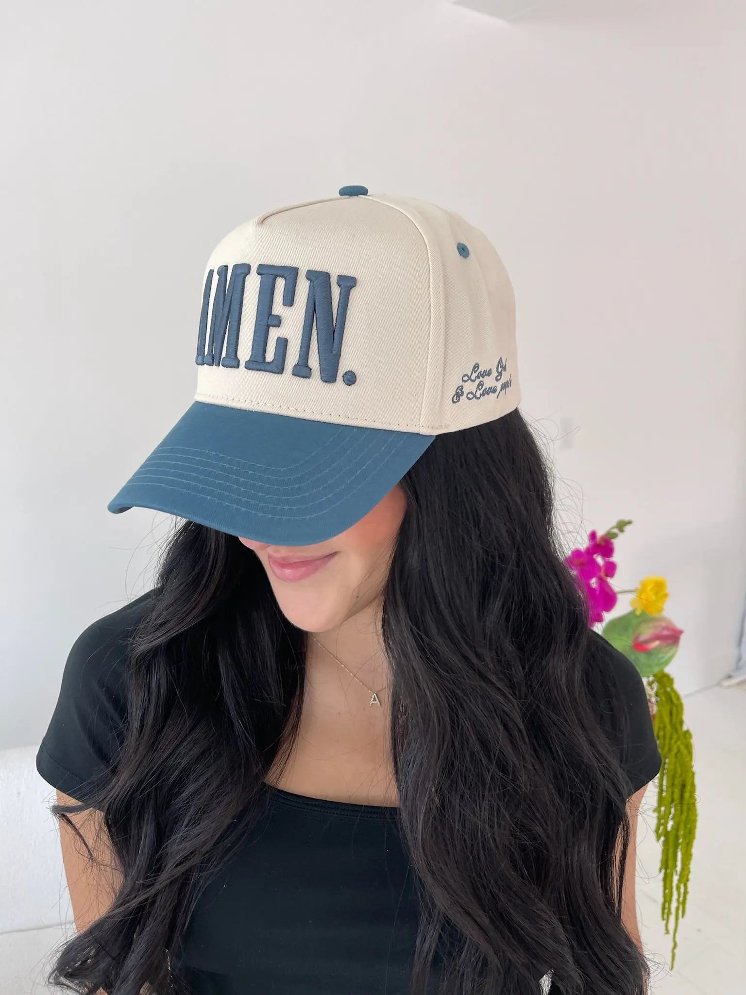 AMEN. - Slate Blue Vintage Trucker Hat by KenzKustomz, Southern lifestyle apparel detail photo 11