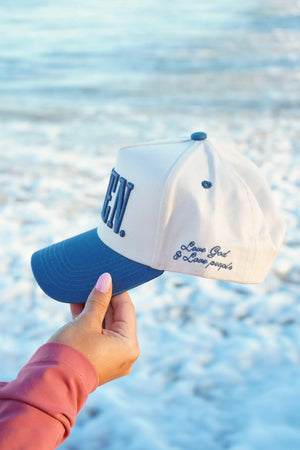 AMEN. - Slate Blue Vintage Trucker Hat by KenzKustomz, Southern lifestyle apparel detail photo 14