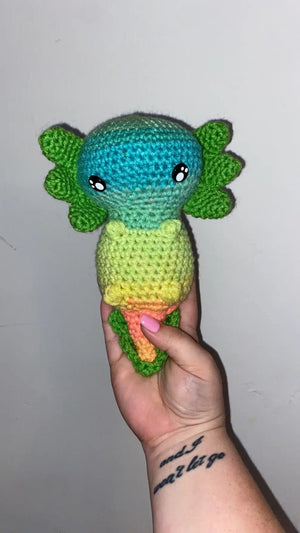 Ace the Axolotl - Handmade Crochet Plush Custom Color Amigurumi Toy by Klassy Krafts, 3D printed gift main product photo