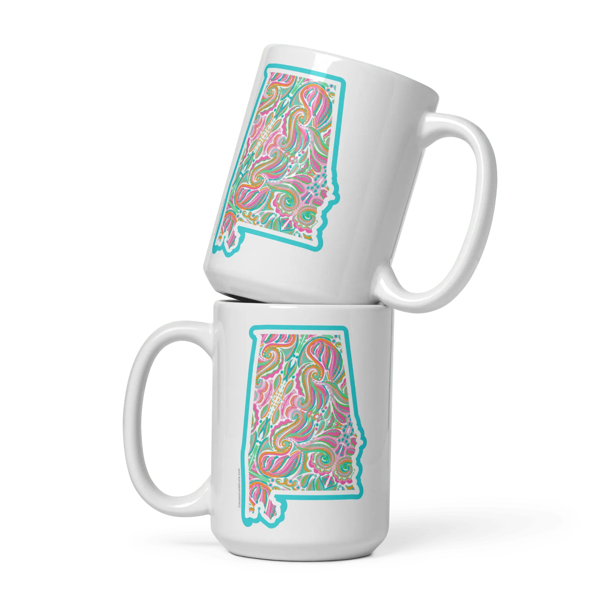 Stacked Alabama Jubilee Mugs: Abstract Art by Leslie Gonce. Southern Artist Ceramic Coffee & Tea Mugs - Shop Main Street Collective!
