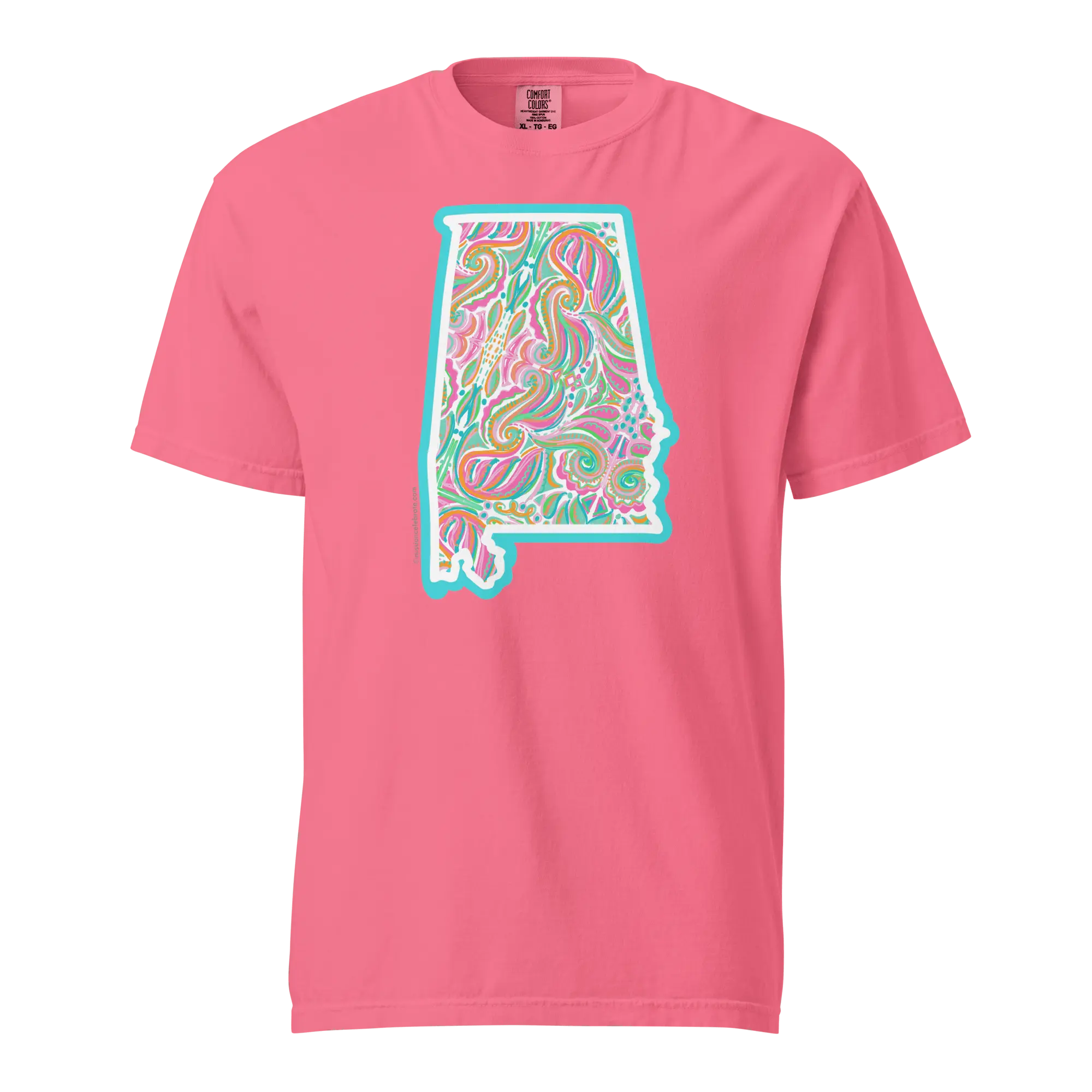 Alabama T-shirt: Pink Comfort Colors Tee with Abstract State Outline Design by Leslie Gonce