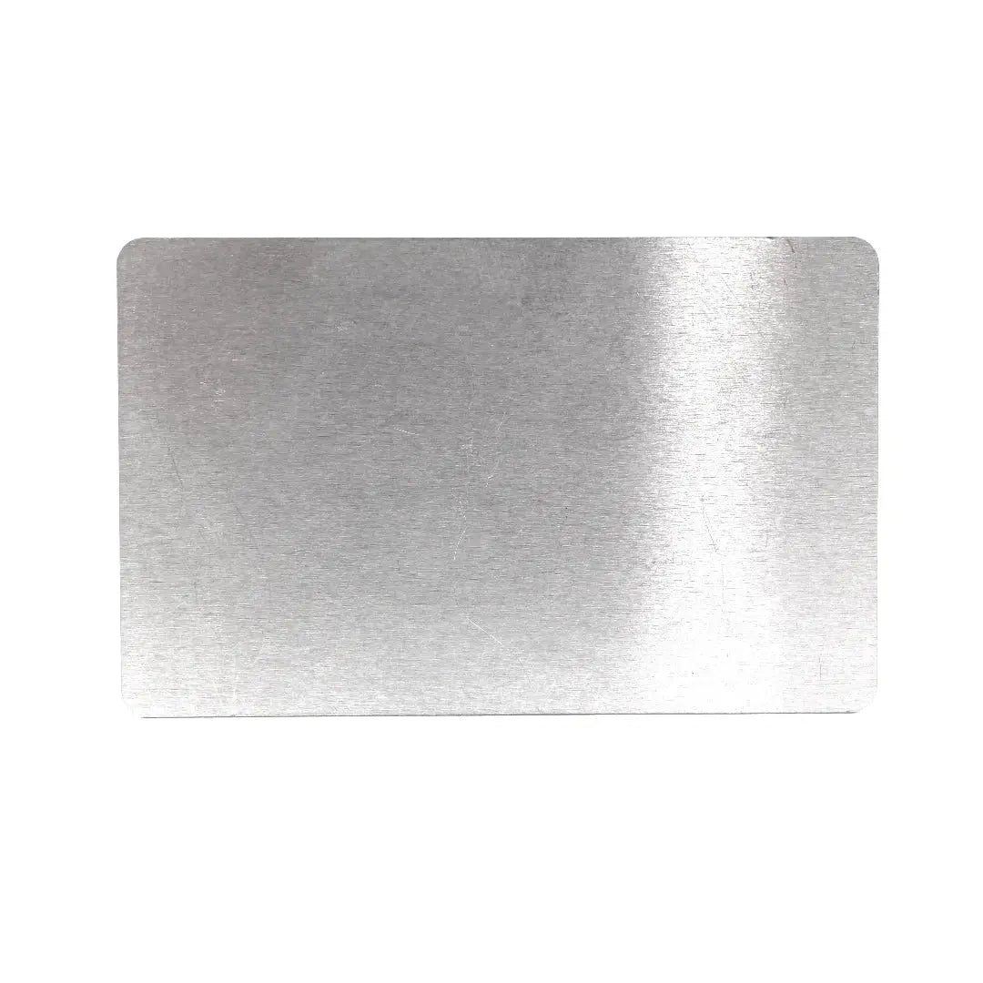 Plain silver aluminum card with rounded corners, likely an RFID blocker.