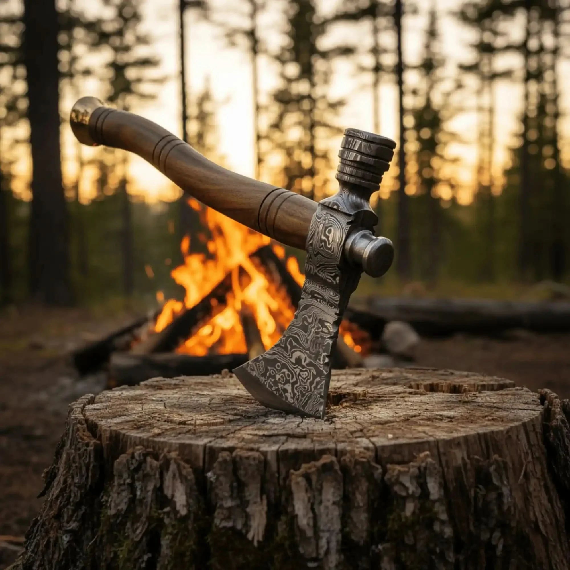 Damascus Smoking Axe Straight Handle 19 Inch by JW SteelCrafts, Southern handmade gift main product photo