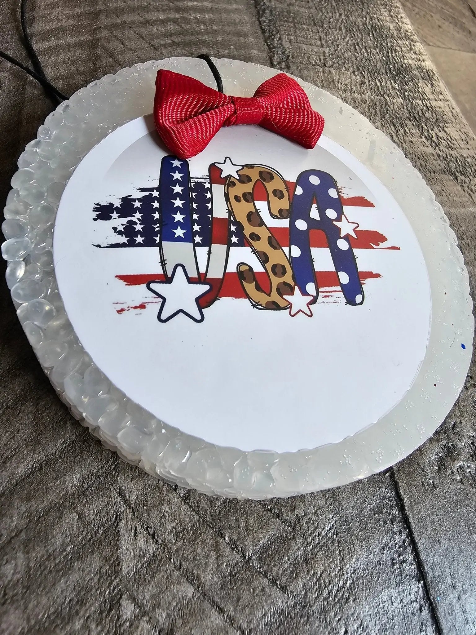 American Patriotic Car Freshie: Handmade Red, White & Blue USA Flag Aroma Bead Air Freshener - Main Street Collective