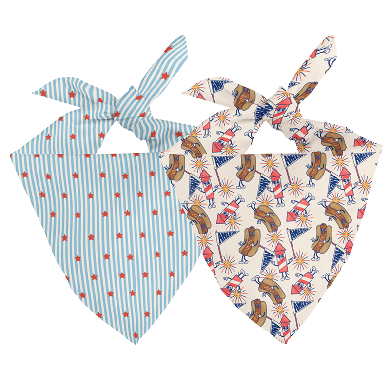 American Summer Reversible Dog Bandana & Matching Scrunchie Set