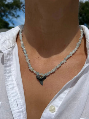 Aquamarine Shark Tooth Necklace by HALT, handmade jewelry detail photo 2