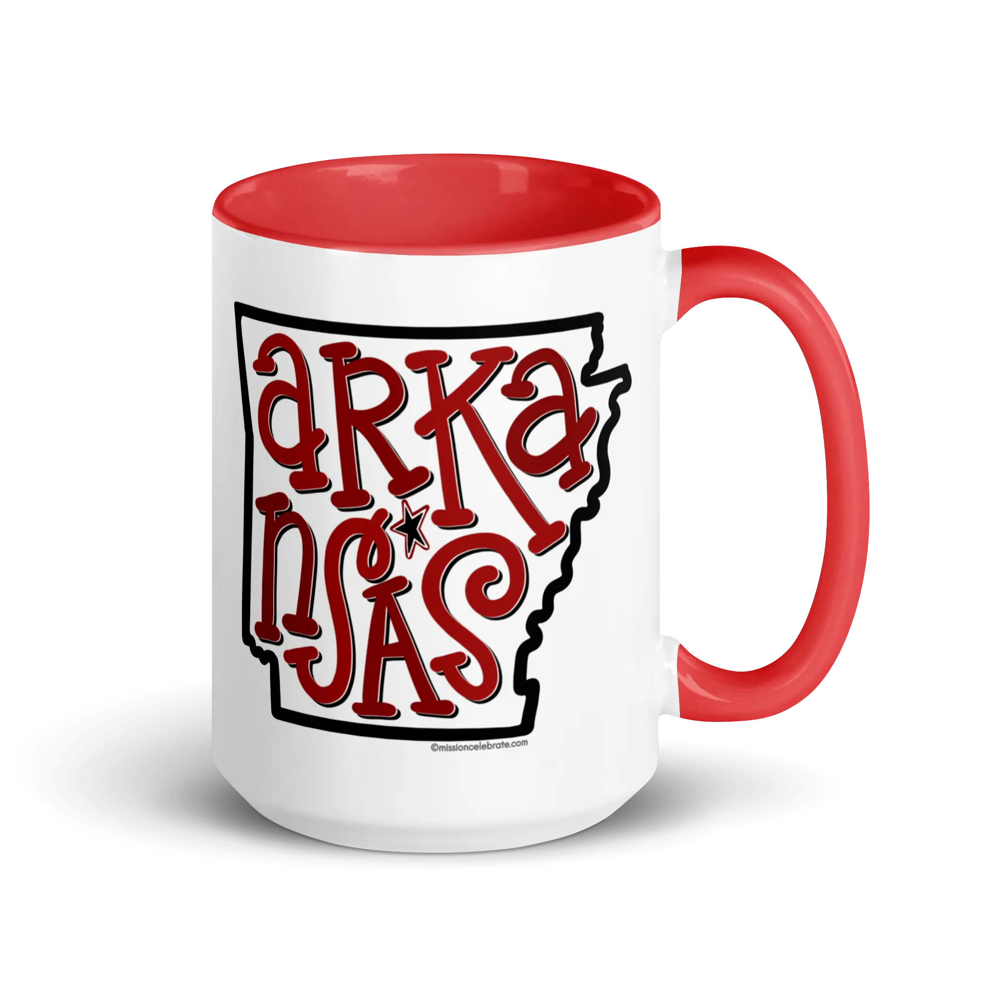 Arkansas Mug - Hand-Drawn Coffee Cup by Main Street Collective - Red Handle Ceramic Cup