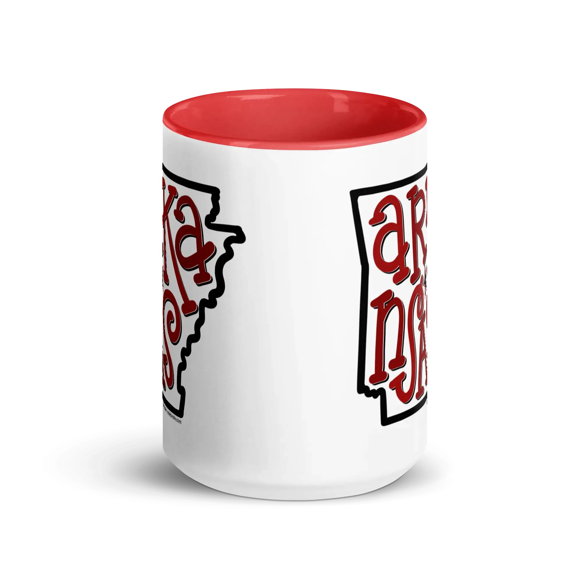 Arkansas Bouncy Letters Mug - Leslie Gonce Art - Red Accent Ceramic Coffee Cup