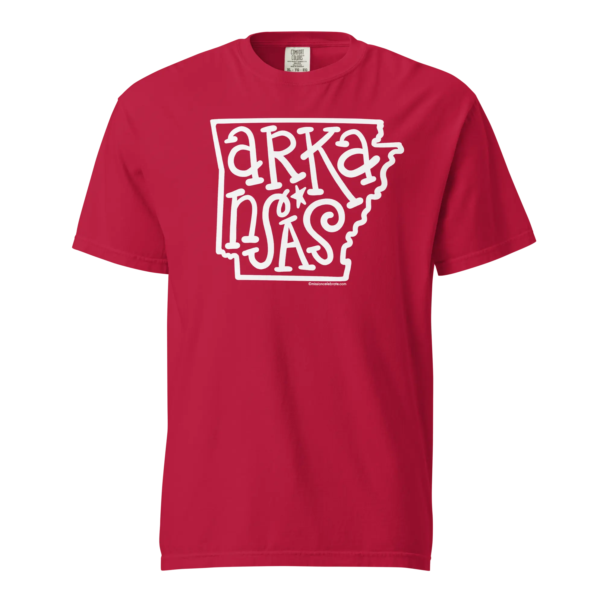 Arkansas T-Shirt: Red Tee with State Graphic - Hand-Lettered Design