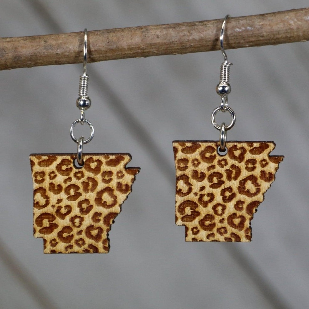 Arkansas Leopard Wooden Dangle Earrings | State Pride Jewelry