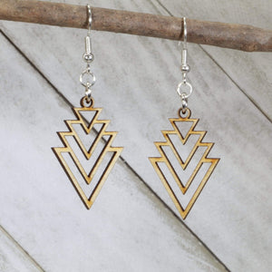 Art Deco Cascade Wooden Dangle Earrings | Geometric Jewelry detail view by Cate's Concepts, LLC
