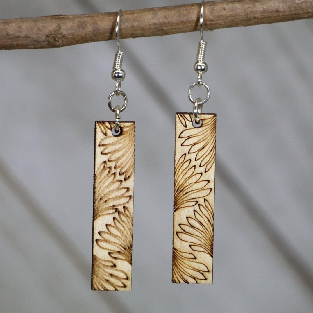 Art Deco Floral Bar Wooden Dangle Earrings | Minimalist Jewelry