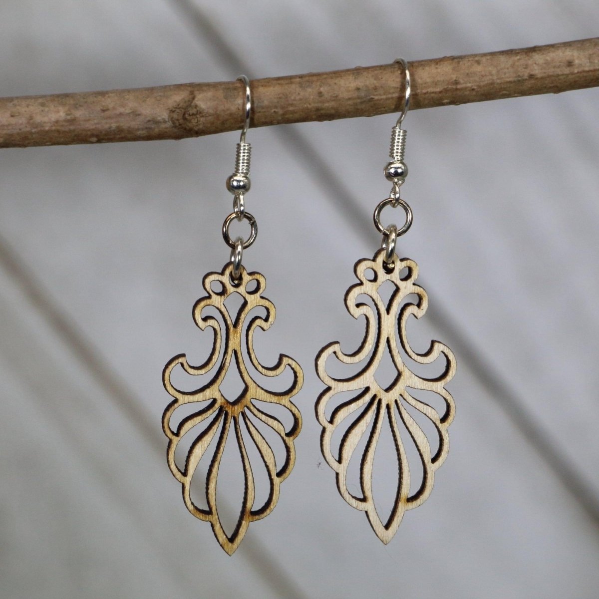 Art Deco Floral Chandelier Wooden Dangle Earrings | Vintage Jewelry by Cate's Concepts, LLC, handmade jewelry main product photo