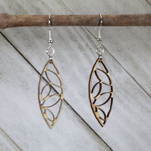 Art Deco Leaf Wooden Dangle Earrings | Geometric Nature Jewelry