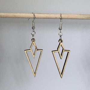 Art Deco V Arrow Wooden Dangle Earrings | Geometric Jewelry