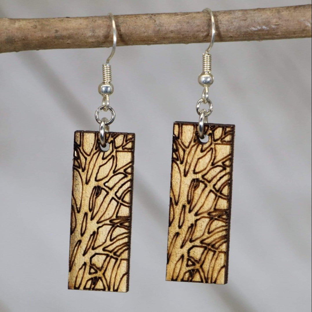Art Nouveau Tree Bar Wooden Dangle Earrings | Nature Jewelry detail view by Cate's Concepts, LLC