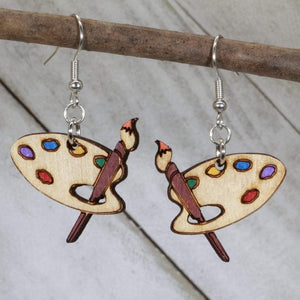 Art Palette Wooden Dangle Earrings | Artist Paint Jewelry