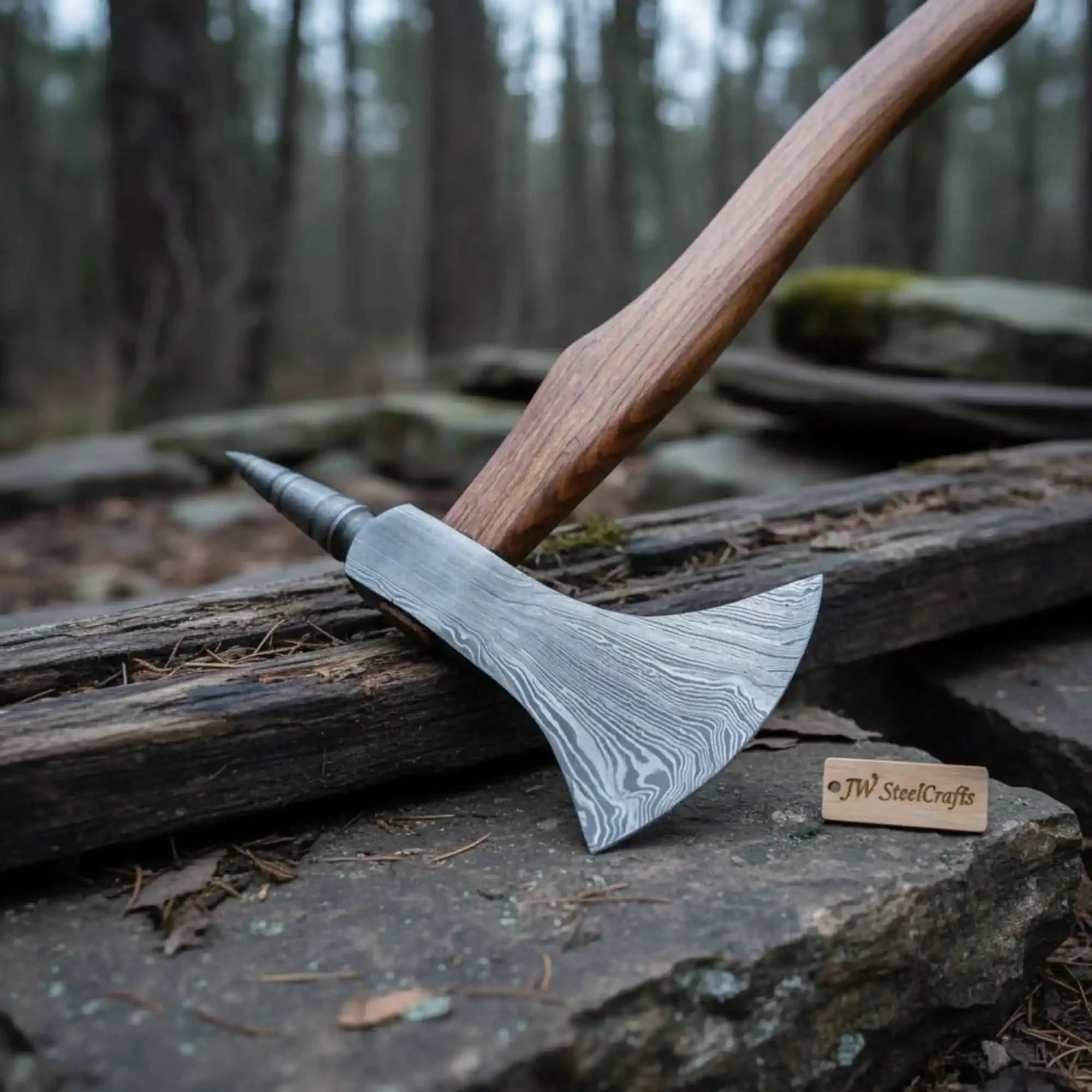 Custom Handmade Damascus Steel Tomahawk Hatchet by JW SteelCrafts, Southern lifestyle apparel main product photo