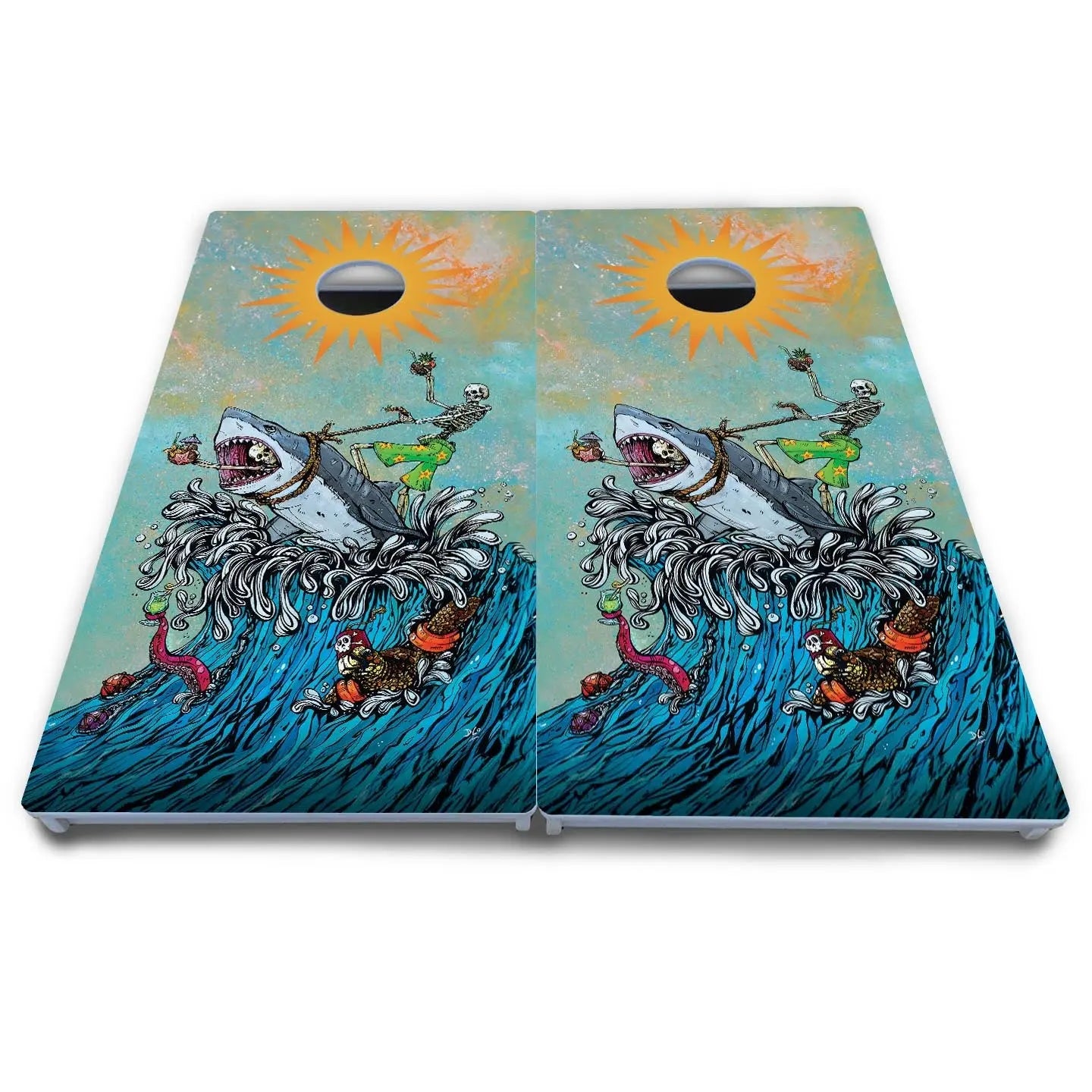 Artist Series Cornhole Boards - All Weather Series - Great White Wave by Cornhole Solutions, custom cornhole board detail photo 5
