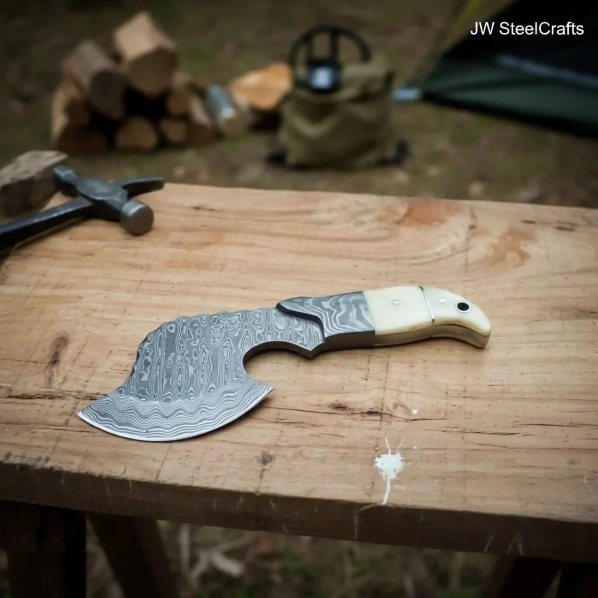 Damascus Steel Axe Viking Axe Hatchet Axe Bearded Axe Tomahawk by JW SteelCrafts, Southern lifestyle apparel main product photo