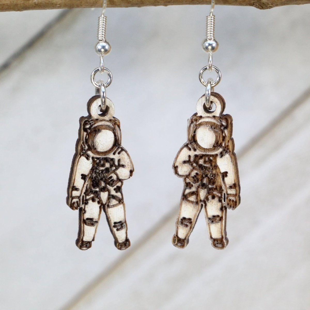 Astronaut Wooden Dangle Earrings | Space Explorer Jewelry