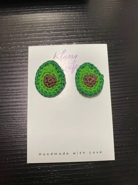 Avocado Earrings - Handmade Crochet Food Earrings Hypoallergenic Cotton Accessories by Klassy Krafts, handmade jewelry detail photo 2