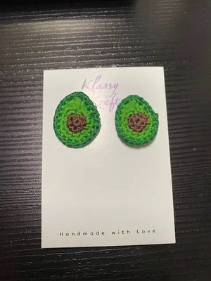 Avocado Earrings - Handmade Crochet Food Earrings Hypoallergenic Cotton Accessories by Klassy Krafts, handmade jewelry detail photo 2